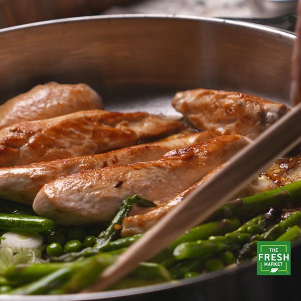 cooked chicken tenderloins and asparagus