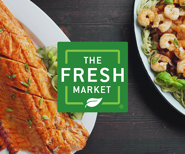 The Fresh Market logo over seafood for Raleigh video